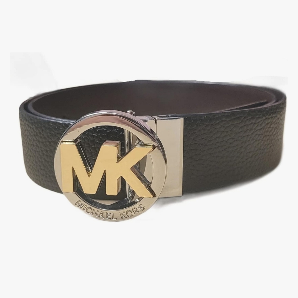 Michael Kors Men's Reversible Black/Brown Two Tone Circle Logo Buckle Belt, XL
